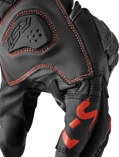 RST S1 Leather Gloves Men’s and Ladies’ Fit with Carbon and TPR Protection - Black and Red, Small