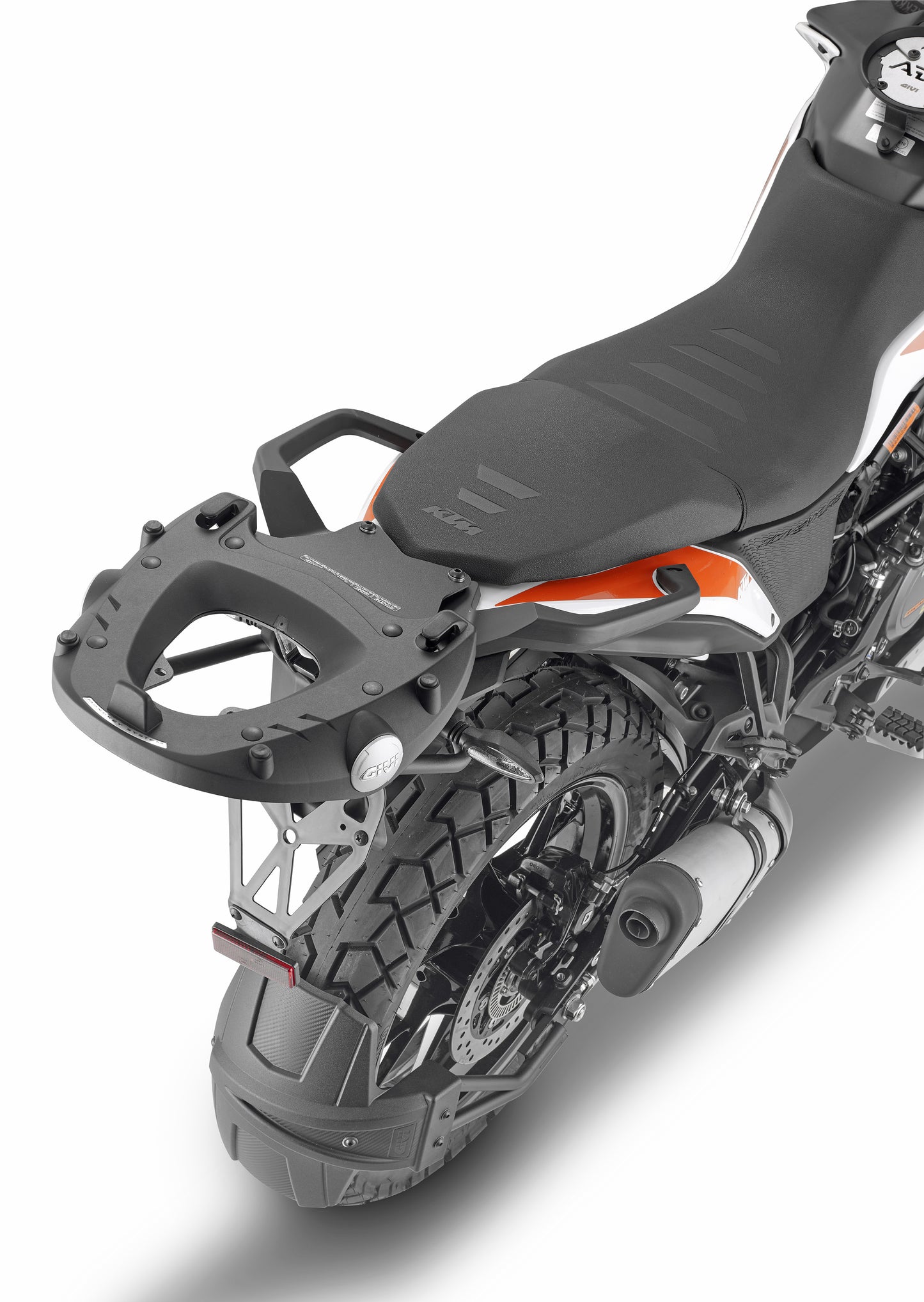 GIVI SR7711 Top Case Hardware for KTM 390 Adventure – Monokey® Cam-Side System, 33-52 Liter Capacity, Brushed Aluminum and Matte Black Finish