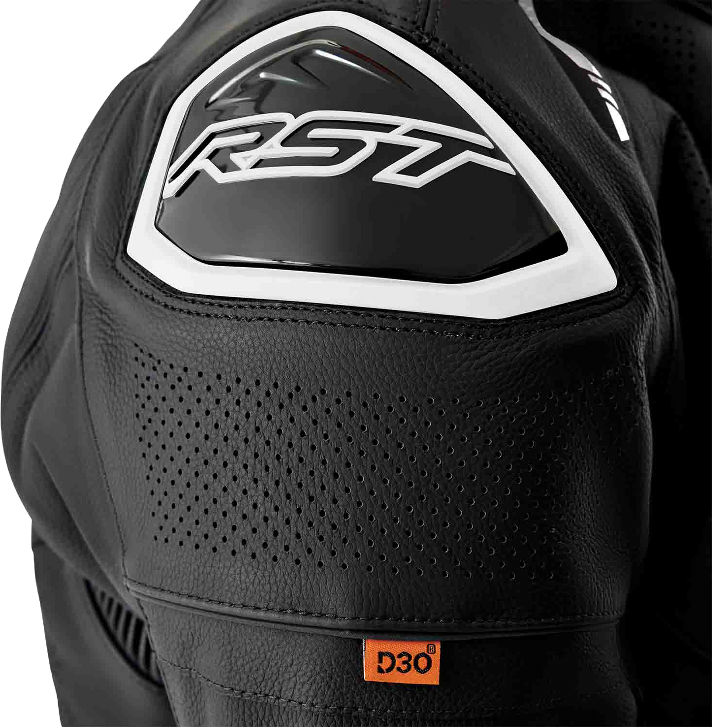 RST S1 D3o Leather Jacket in Black and White, Extra Small - Part Number 103605WHI-38