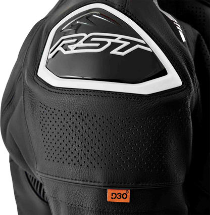 RST S1 D3o Leather Jacket in Black and White, Extra Small - Part Number 103605WHI-38