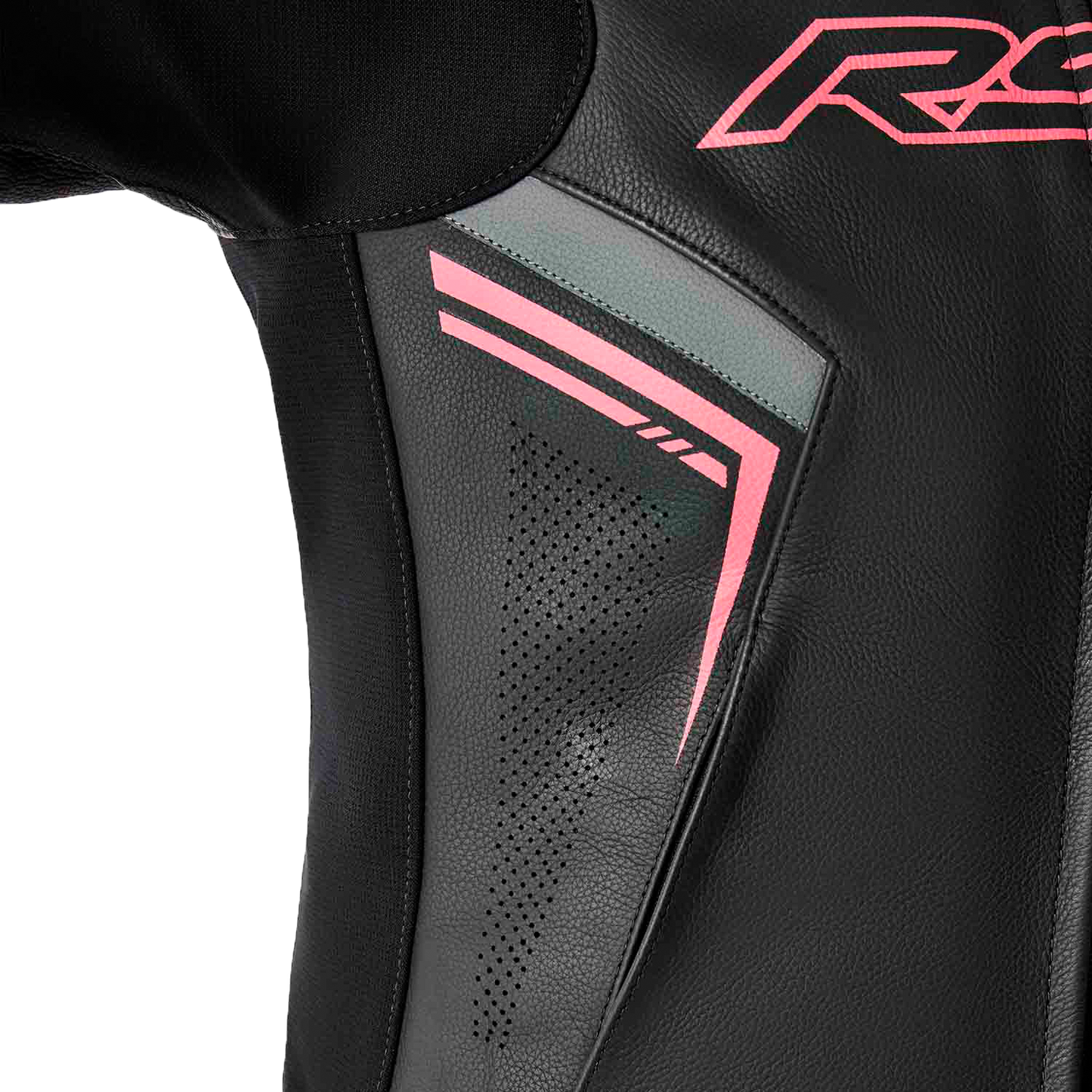 RST Women's S1 D3o Leather Jacket in Black and Fluorescent Pink, Large