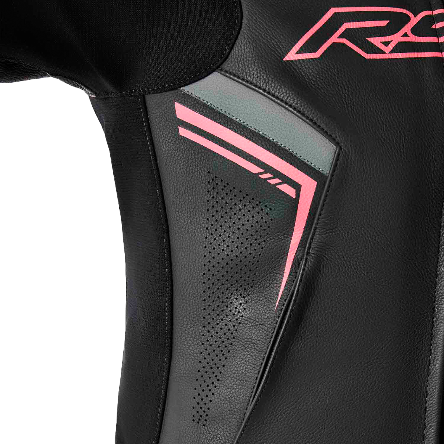 RST Women's S1 D3o Leather Jacket in Black and Fluorescent Pink, Large
