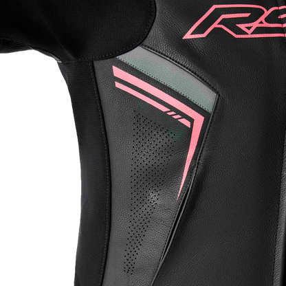 RST Women's S1 D3o Leather Jacket Black and Fluorescent Pink, Size XS