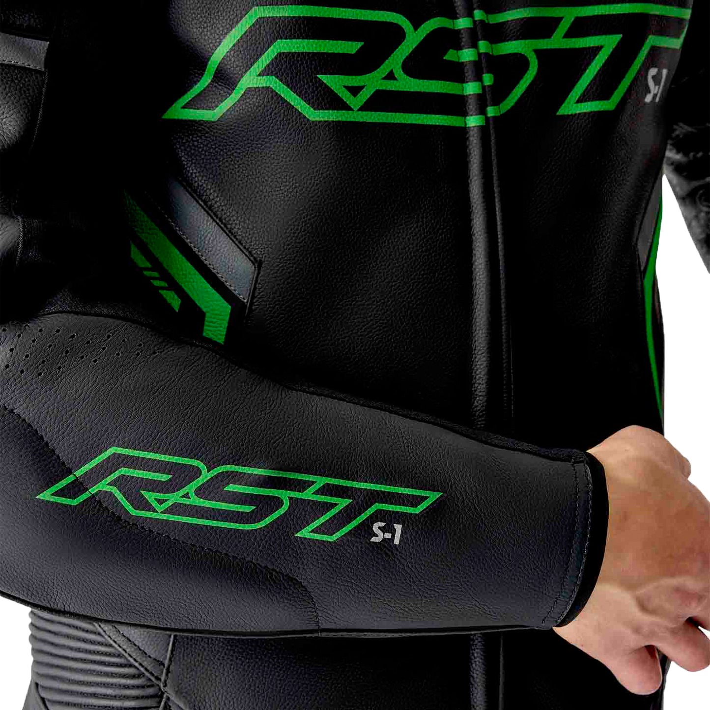 RST S1 D3o Suit Black, Gray, and Fluorescent Green Leather - Part #103604F.GRN-40
