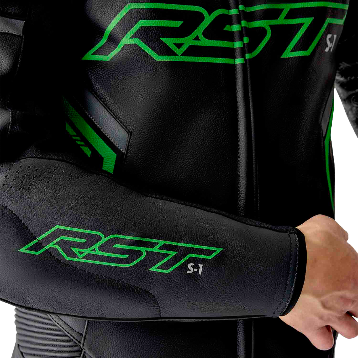 RST S1 D3o Suit Black, Gray, and Fluorescent Green Leather - Part #103604F.GRN-40