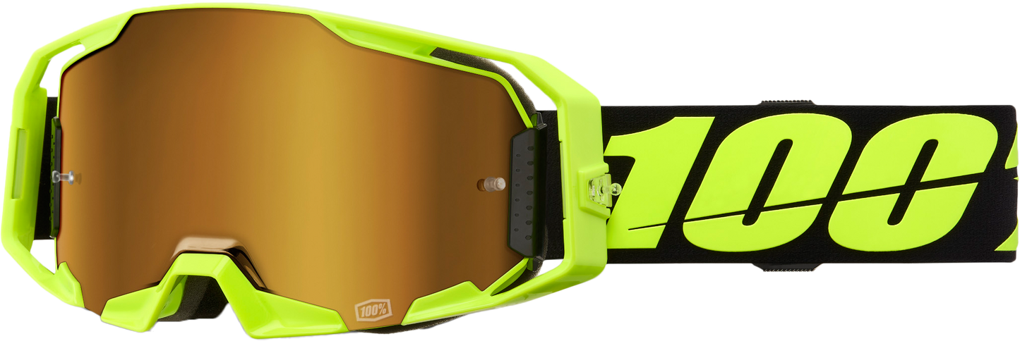 100 Percent Armatic Goggle Neon Yellow Mirror True Gold with Quick-Release Lens System