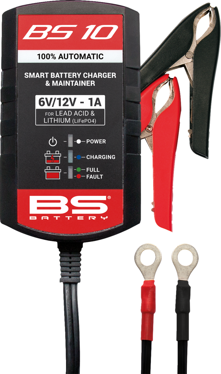 BS Battery BS 10 Battery Charger and Maintainer for 6V and 12V Lead Acid and Lithium Batteries – 1 Amp