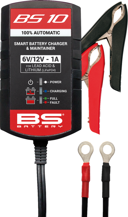 BS Battery BS 10 Battery Charger and Maintainer for 6V and 12V Lead Acid and Lithium Batteries – 1 Amp