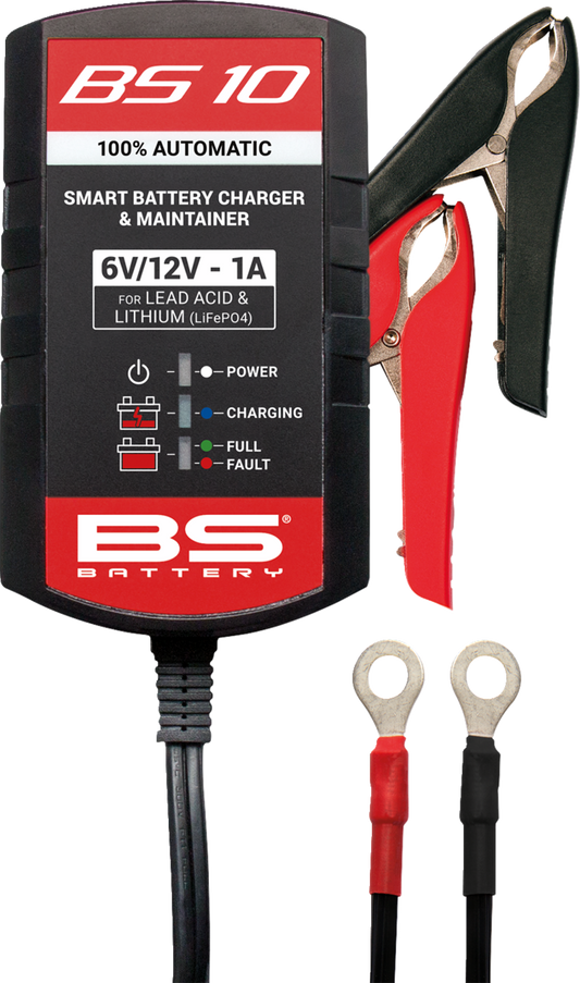 BS Battery BS 10 Battery Charger and Maintainer for 6V and 12V Lead Acid and Lithium Batteries – 1 Amp