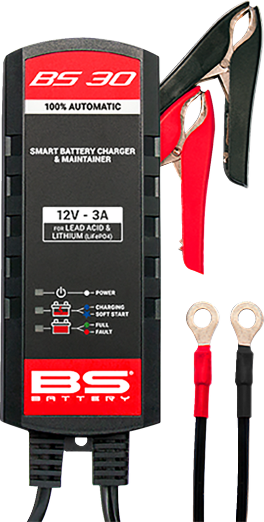 BS Battery BS 30 Battery Charger and Maintainer - 12V, 3A for Lead Acid and Lithium Batteries