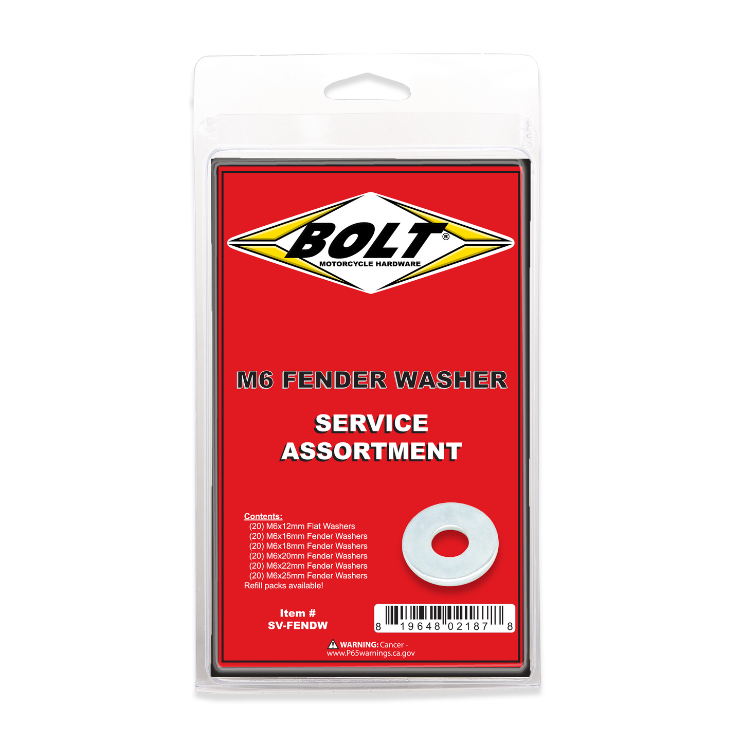 BOLT M6 Fender Washer Assortment Kit - 120 Pieces, Durable Steel Construction