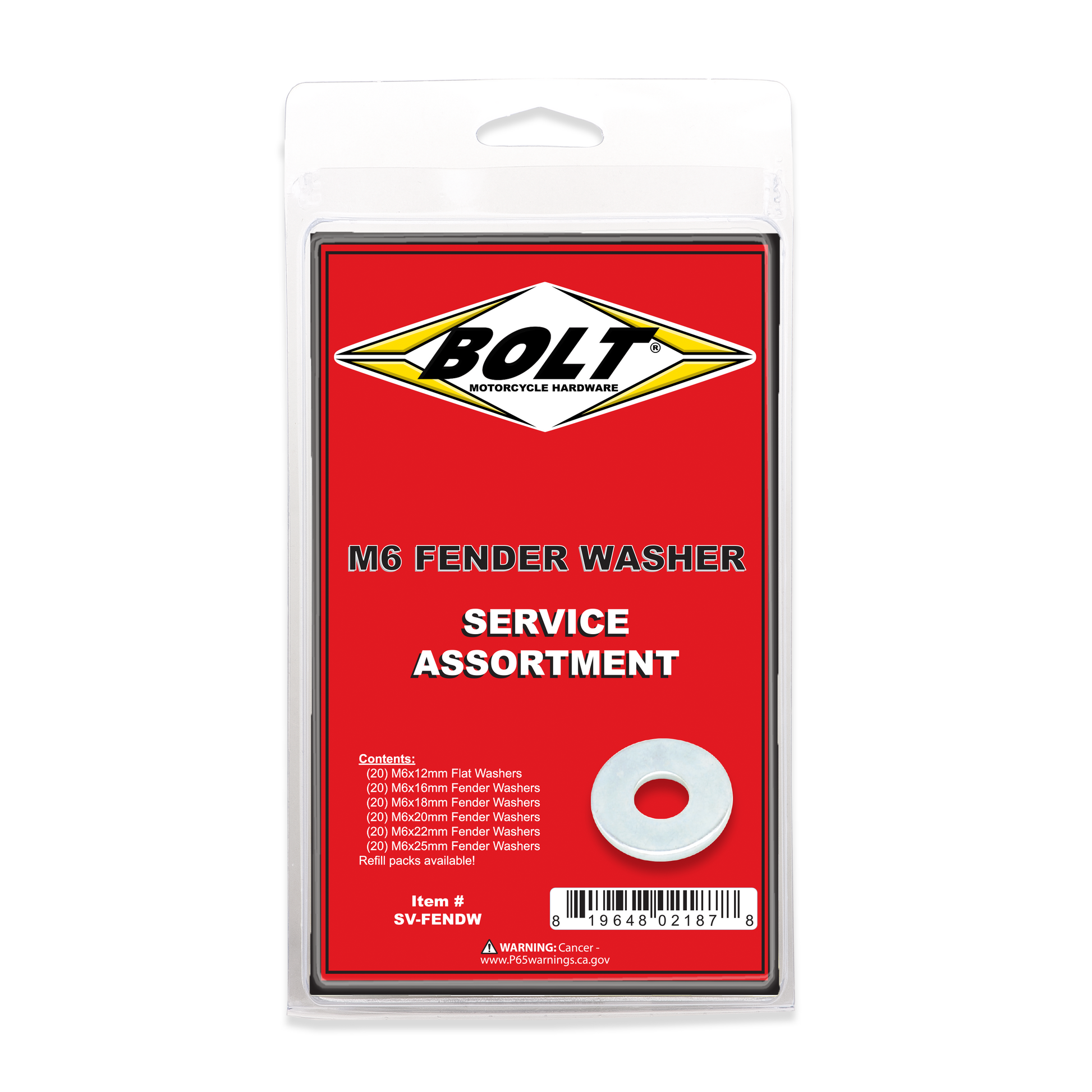 BOLT M6 Fender Washer Assortment Kit - 120 Pieces, Durable Steel Construction