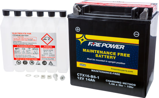 Fire Power CTX16-BS-1 Maintenance Free Sealed 12V Motorcycle and ATV Battery