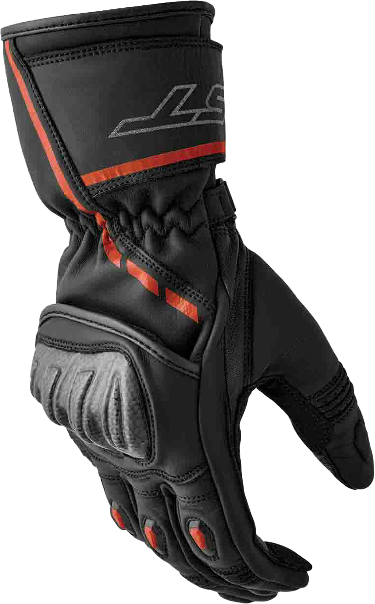 RST S1 Leather Gloves Men’s and Ladies’ Fit with Carbon and TPR Protection - Black and Red, Small