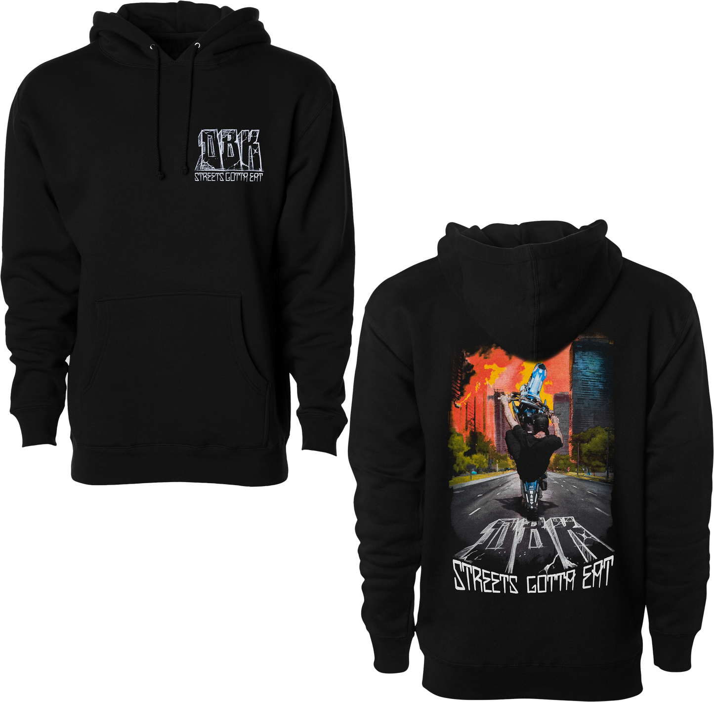 DBK Streets Gotta Eat Hoodie Black 2X – Comfortable 10oz Cotton-Poly Blend Sweatshirt