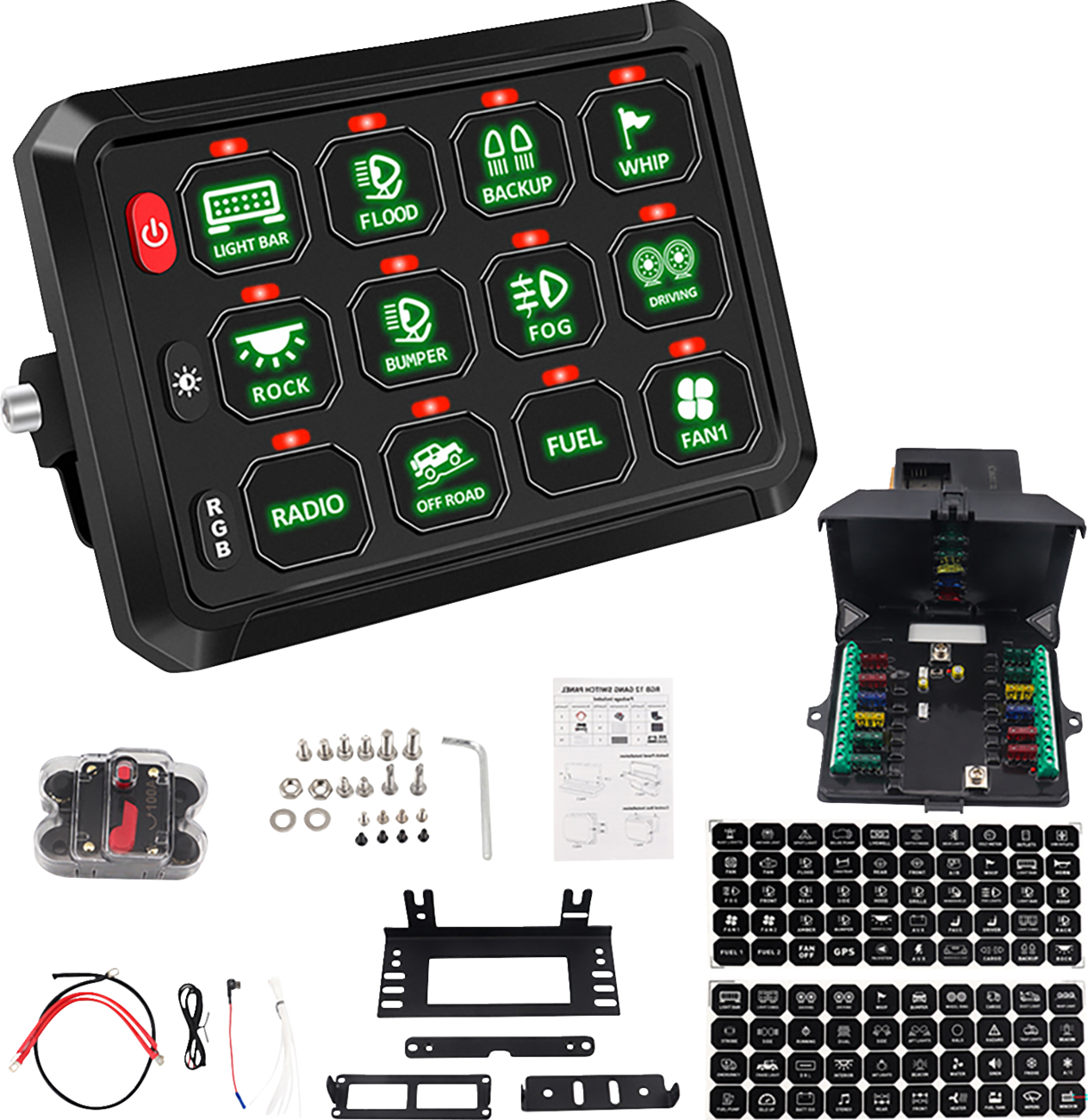 MOOSE OFFROAD 12-Position Gang Switch Panel 90-200-PU with Dimmable LED Touch Control