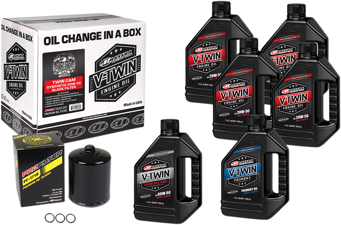 MAXIMA RACING OIL Twin Cam Synthetic 20W-50 Oil Change Kit with Black Oil Filter - Part Number 90-119016PB