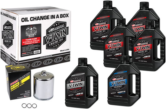Maxima Racing Oil Twin Cam Synthetic 20W-50 Oil Change Kit with Chrome Filter – Part Number 90-119016PC