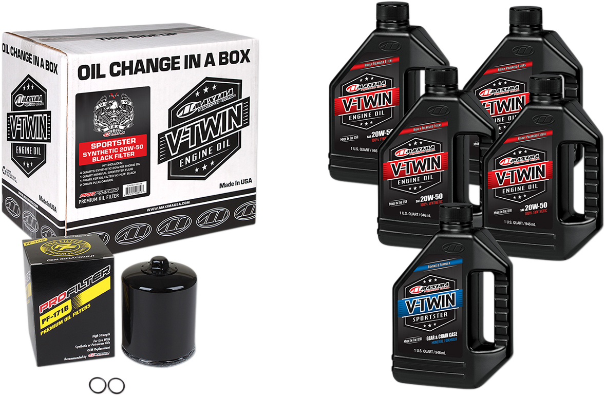 MAXIMA RACING OIL Sportster Synthetic 20W-50 Oil Change Kit with Black Filter – Part 90-119015PB