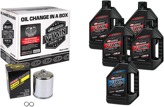 Maxima Racing Oil Sportster Synthetic 20W-50 Oil Change Kit with Chrome Filter – Part 90-119015PC