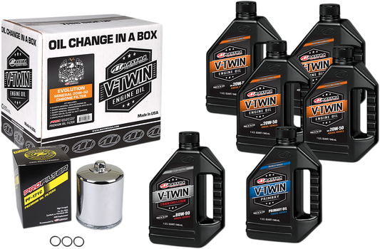 Maxima Racing Oil Evolution Mineral 20W-50 Oil Change Kit with Chrome Filter - Part 90-069016PC