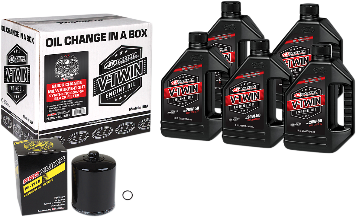 Maxima Racing Oil Quick Change M8 Synthetic 20W-50 Oil Change Kit with Black Filter - Part 90-129015PB