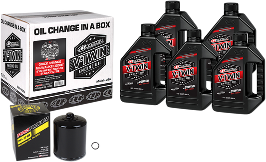 Maxima Racing Oil Quick Change M8 Synthetic 20W-50 Oil Change Kit with Black Filter - Part 90-129015PB