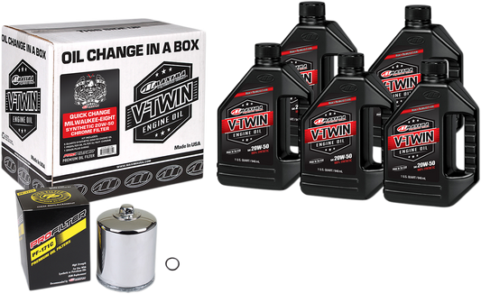 Maxima Racing Oil Quick Change M8 Synthetic 20W-50 Oil Change Kit with Chrome Filter - Part Number 90-129015PC