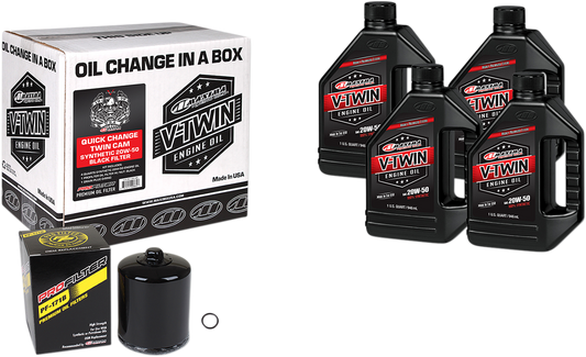 Maxima Racing Oil Quick Change Twin Cam Synthetic 20W-50 Oil Change Kit with Black Filter - Part 90-119014PB
