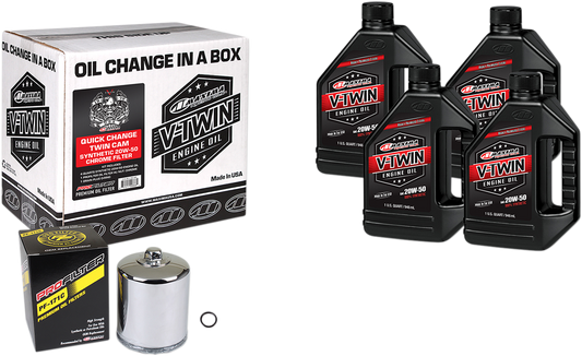 Maxima Racing Oil Quick Change Twin Cam Synthetic 20W-50 Oil Change Kit with Chrome Filter - Part 90-119014PC