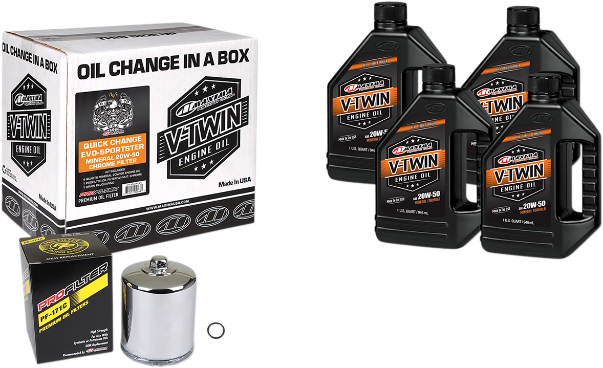 MAXIMA RACING OIL Evo/Sportster Quick Oil Change Kit with Chrome Filter – Model 90-069014PC