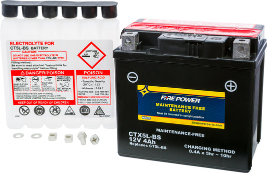 FIRE POWER Ctx5L-BS Maintenance Free Battery for Yamaha YW50FX Zuma, Polaris Outlaw 110, and Yamaha YFZ50