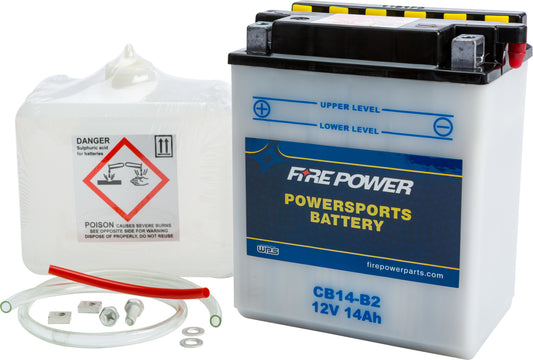 FIRE POWER CB14-B2 Heavy Duty 12V Battery with Acid Pack for Polaris Vehicles
