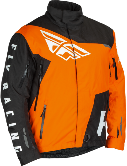 Fly Racing SNX Pro Jacket Black/Orange Medium – Waterproof Snowmobile Jacket with Removable Thermal Liner