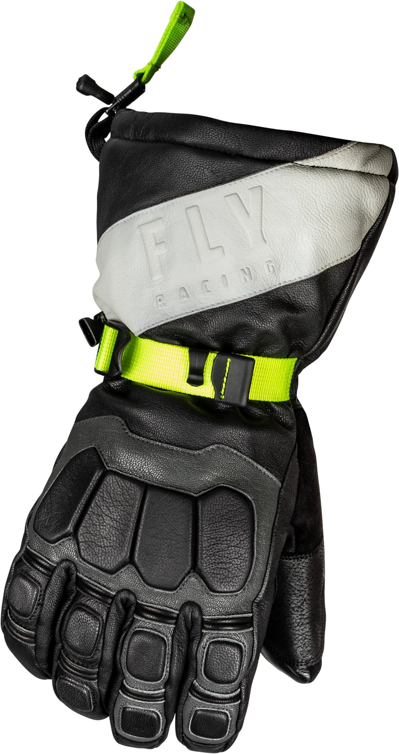 Fly Racing Glacier Gloves Black/Grey/Hi Vis Small - Weatherproof Leather Gauntlet Gloves
