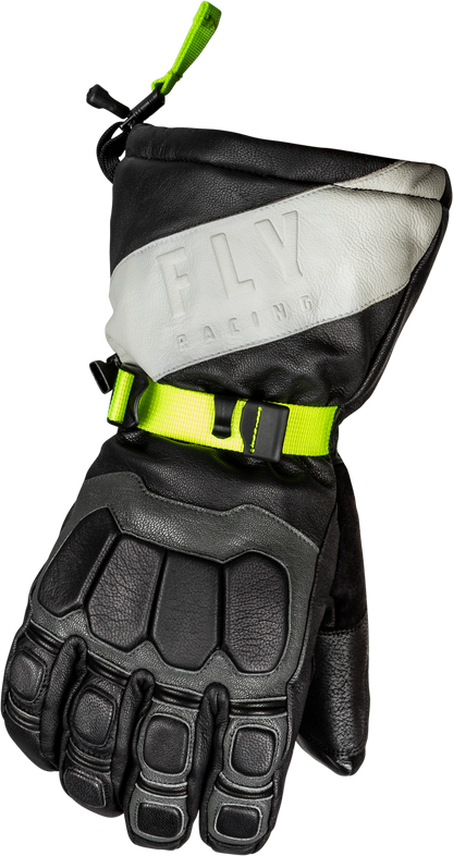 Fly Racing Glacier Gloves Black/Grey/Hi Vis Small - Weatherproof Leather Gauntlet Gloves