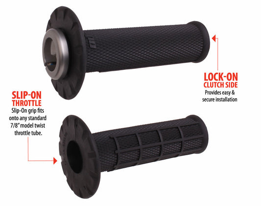 ODI Universal Lock-On Grips Half Waffle Black/Silver – Easy Installation for 7/8” Handlebar Twist Throttle