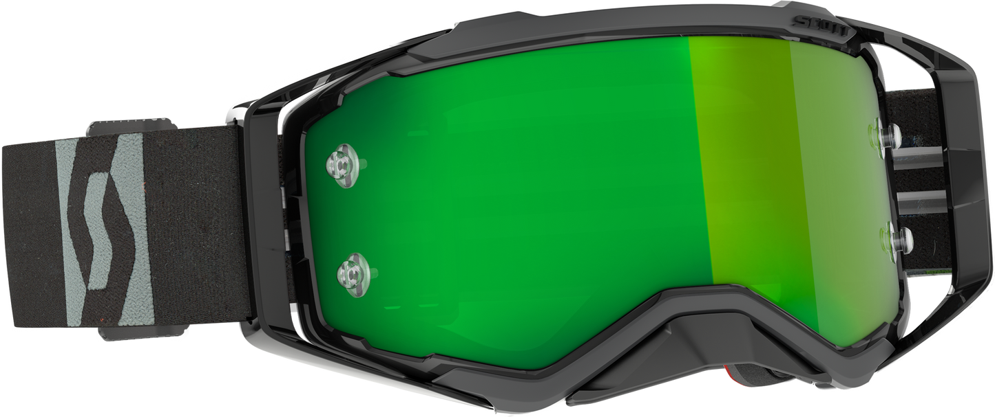 SCOTT Prospect Goggle Black/Grey Green Chrome Works - MX Goggles with Extra Wide Silicone Strap and Anti-Fog Lens