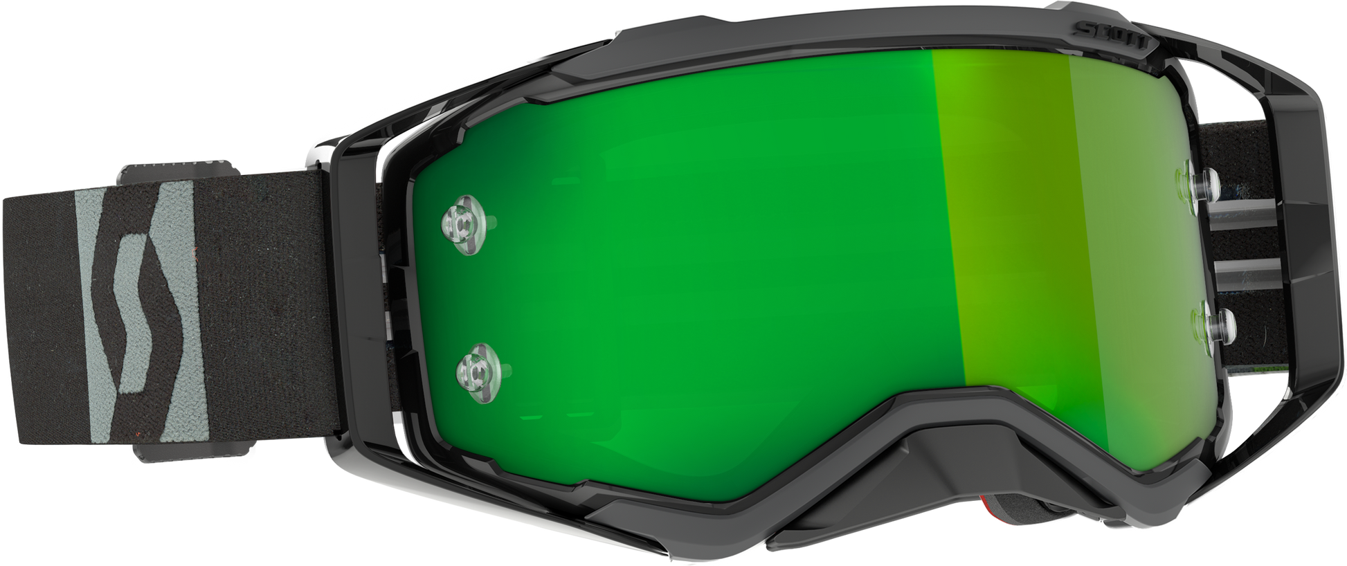 SCOTT Prospect Goggle Black/Grey Green Chrome Works - MX Goggles with Extra Wide Silicone Strap and Anti-Fog Lens