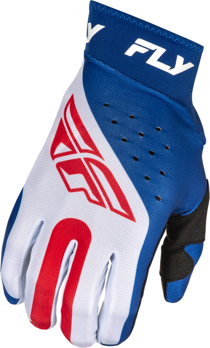 Fly Racing Pro Lite Gloves Red/White/Blue Small - Lightweight Race Gloves with Touch Screen Compatibility