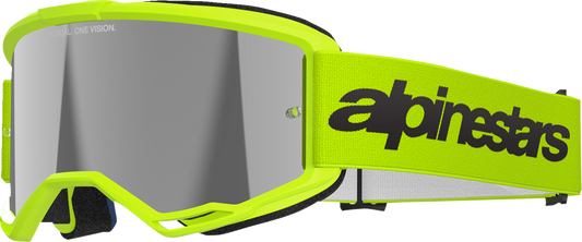 Alpinestars GOGGLES Vision 3 Goggle - Wordmark Yellow Fluo with Silver Mirror Lens - Part 5103225-5299