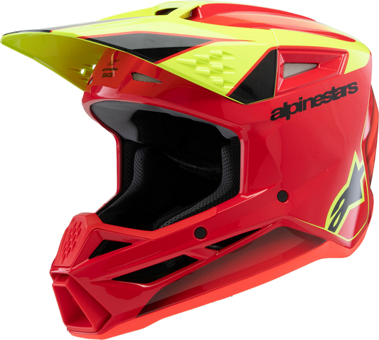 Alpinestars Youth SM3 Helmet - Fray Gloss Red/Yellow Fluo/Black, Medium - Part 8301625-3051-YM