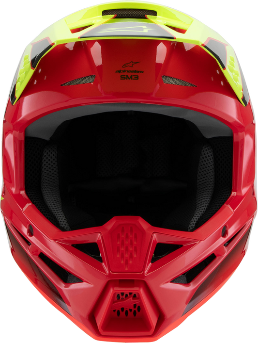Alpinestars Youth SM3 Helmet - Fray Gloss Red/Yellow Fluo/Black, Medium - Part 8301625-3051-YM