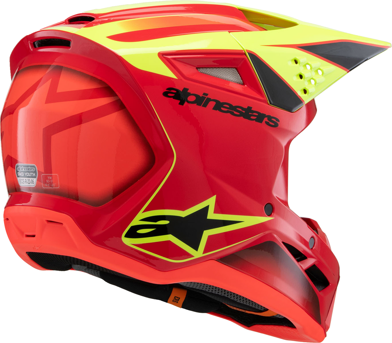 Alpinestars Youth SM3 Helmet - Fray Gloss Red/Yellow Fluo/Black, Medium - Part 8301625-3051-YM