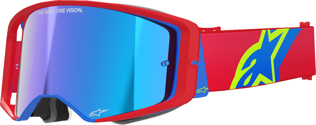 Alpinestars GOGGLES Supertech Goggle – Corp Red/Blue with ABS Vision Blue Mirror Lens, Part 5100325-3055