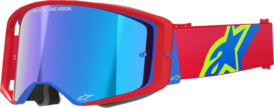 Alpinestars GOGGLES Supertech Goggle – Corp Red/Blue with ABS Vision Blue Mirror Lens, Part 5100325-3055