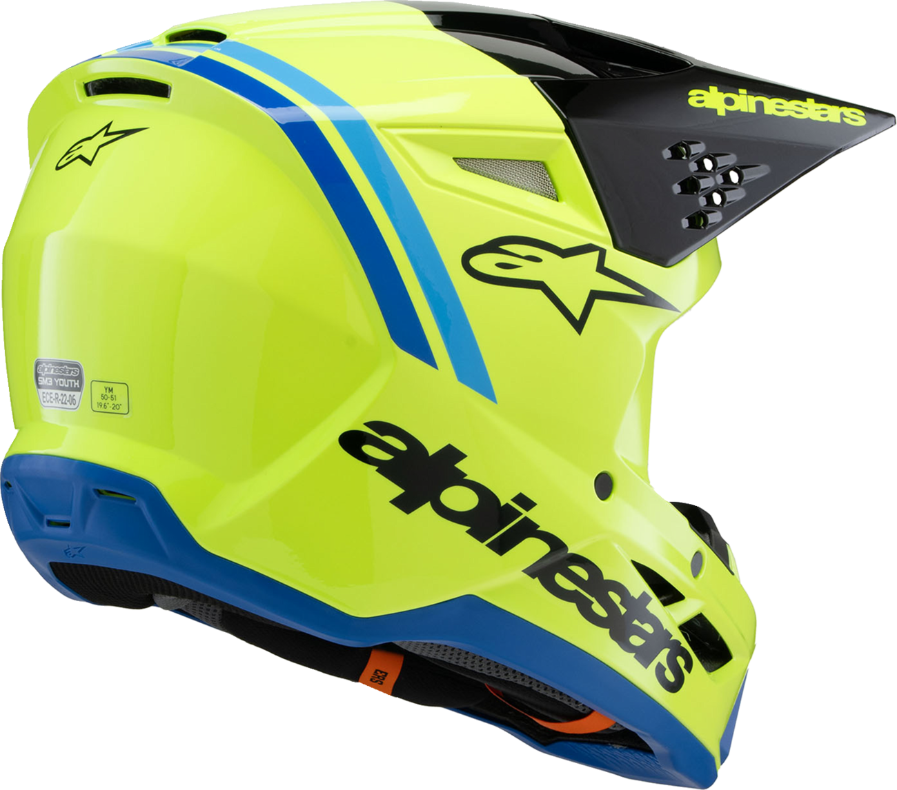 Alpinestars Youth SM3 Helmet Radium Gloss Yellow Fluo/Black/Blue - Medium 8301825-5017-YM