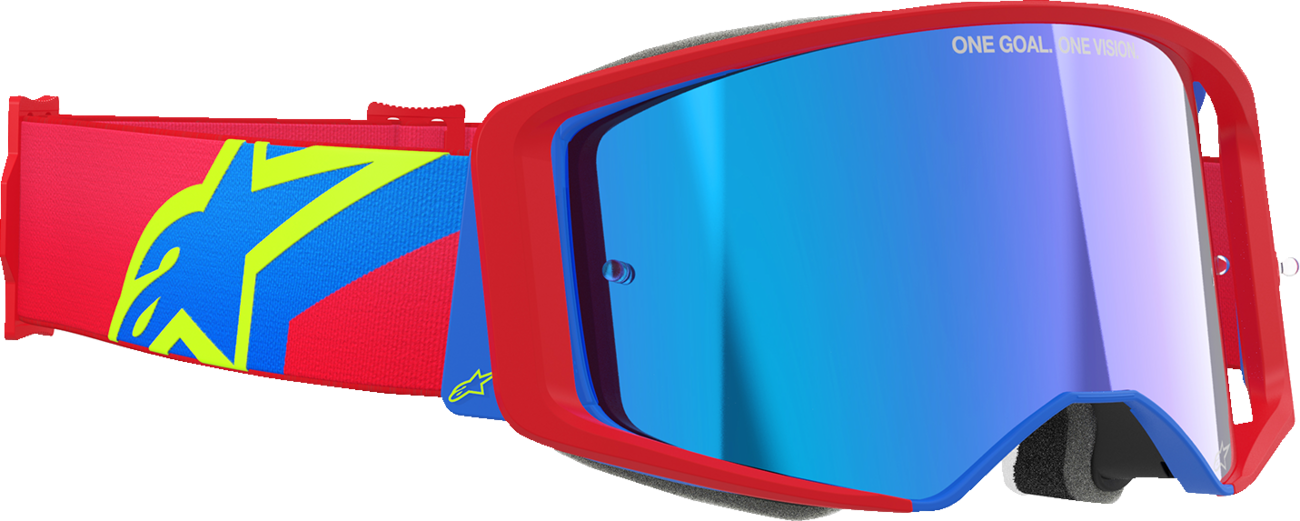 Alpinestars GOGGLES Supertech Goggle – Corp Red/Blue with ABS Vision Blue Mirror Lens, Part 5100325-3055
