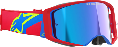 Alpinestars GOGGLES Supertech Goggle – Corp Red/Blue with ABS Vision Blue Mirror Lens, Part 5100325-3055