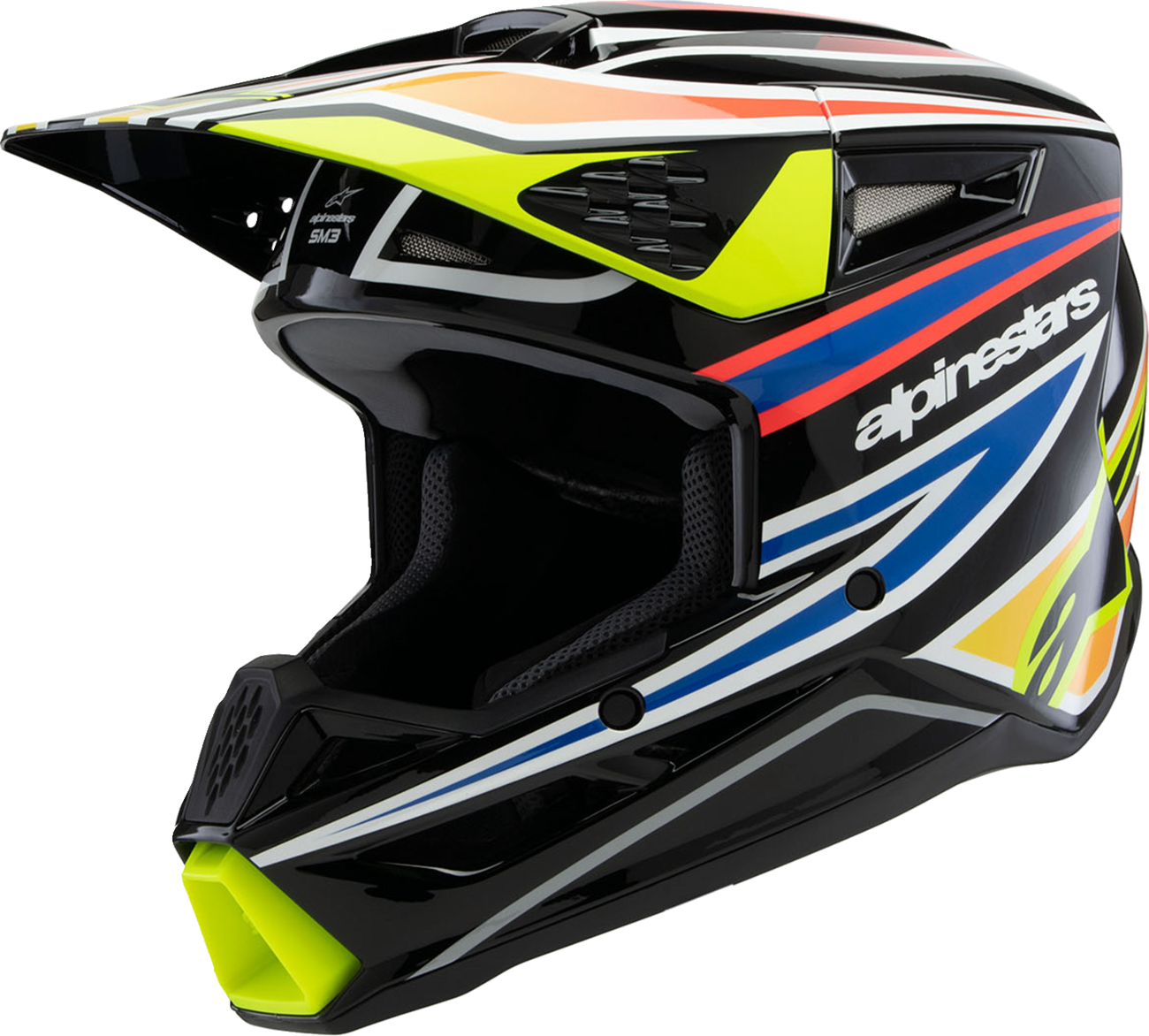 Alpinestars Youth SM3 Helmet - Wurx, Small, Gloss Black/Yellow Fluo/Blue/Red, Part Number 8302025-1574-YS